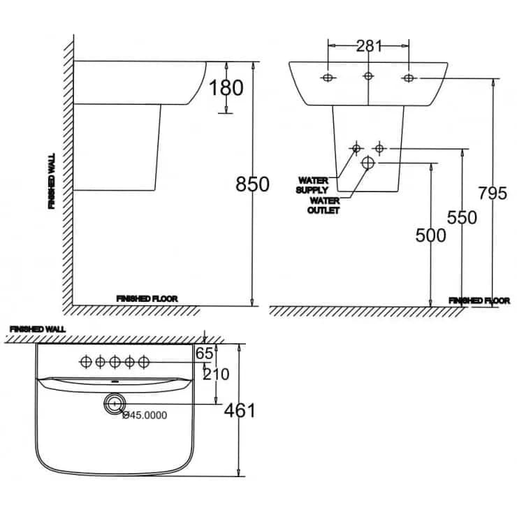 Lavabo American Standard WP-1511-0712-WT Treo Tường Cygnet