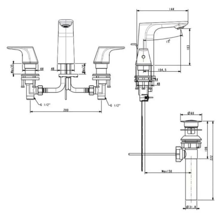 Vòi Lavabo American Standard WF-1703 Signature Nóng Lạnh 3 Lỗ