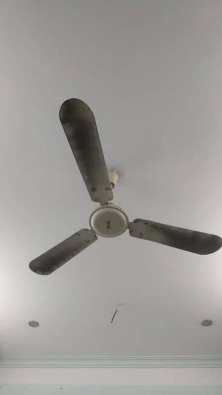 Quạt trần bám bụi dày đặc sau thời gian dài không vệ sinh.