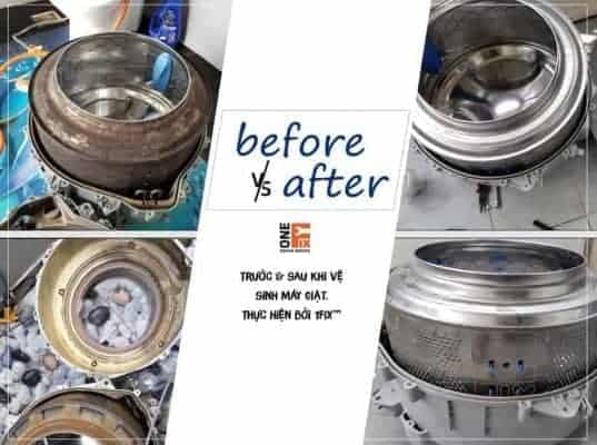 Kết quả khác biệt rõ rệt trước và sau khi sử dụng dịch vụ vệ sinh máy giặt chuyên sâu của 1Fix.