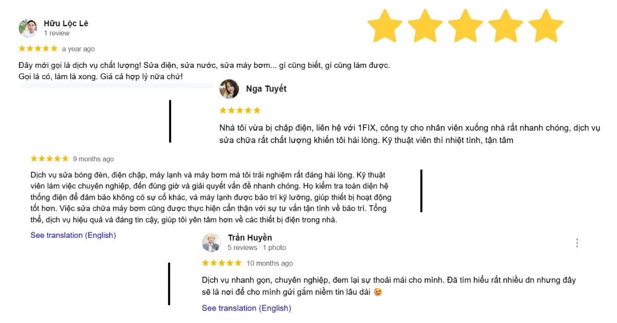 Khách hàng hài lòng với dịch vụ sửa điện Quận 1 của 1Fix