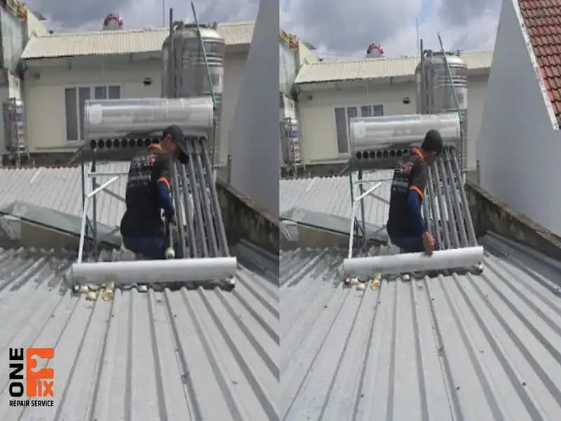 Thợ 1Fix kiểm tra hệ thống máy nước nóng năng lượng mặt trời tại Quận 9.