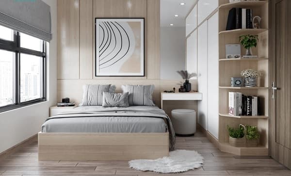 Hệ thống ánh sáng vàng ấm cúng giúp trang trí phòng ngủ vợ chồng thêm lãng mạn