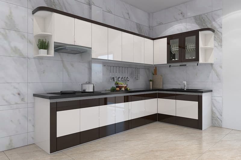 Mẫu tủ bếp xây gạch hình chữ L hiện đại, tối ưu không gian