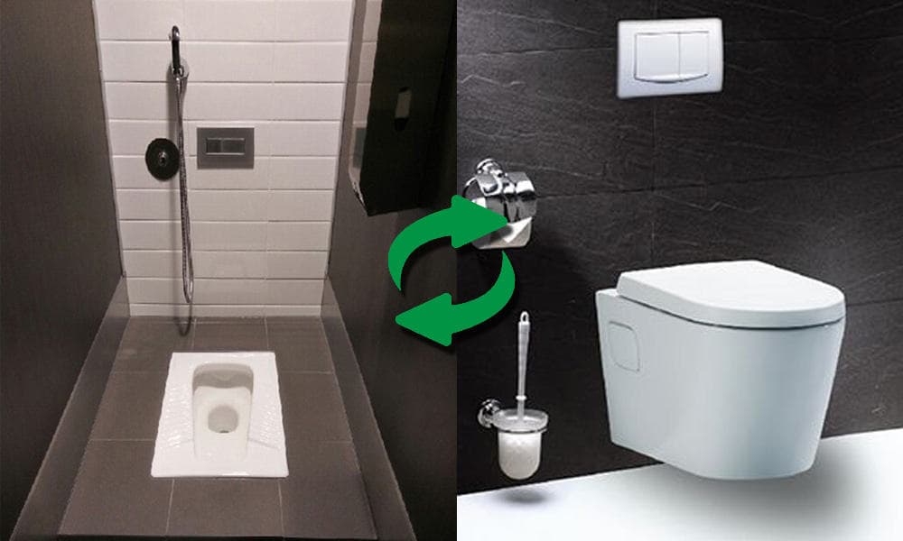 So sánh trực quan giữa bồn cầu bệt hiện đại và bồn cầu xổm truyền thống