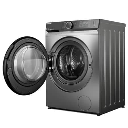 Một chiếc máy giặt cửa ngang hiện đại, tiết kiệm điện nước.