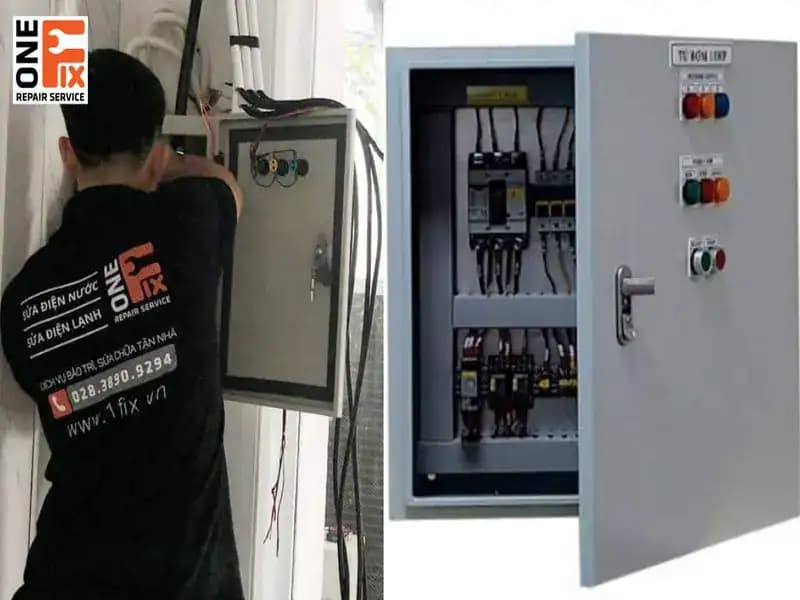 Kỹ thuật viên 1Fix đang thi công tủ điện, tuân thủ nghiêm ngặt các tiêu chuẩn an toàn.