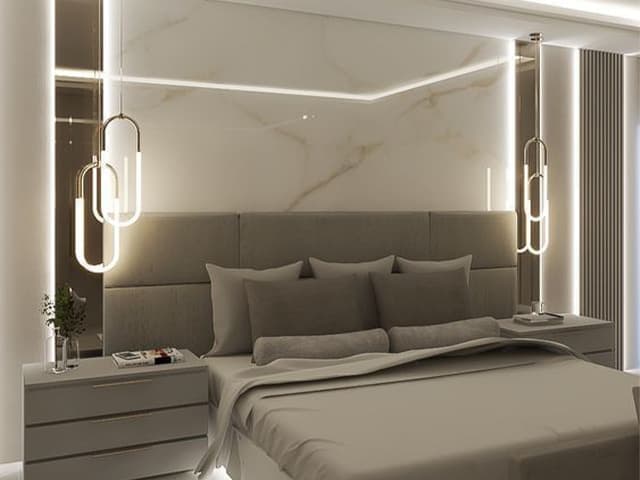 Thành quả một phòng ngủ được trang trí đèn LED dây chuyên nghiệp, an toàn.