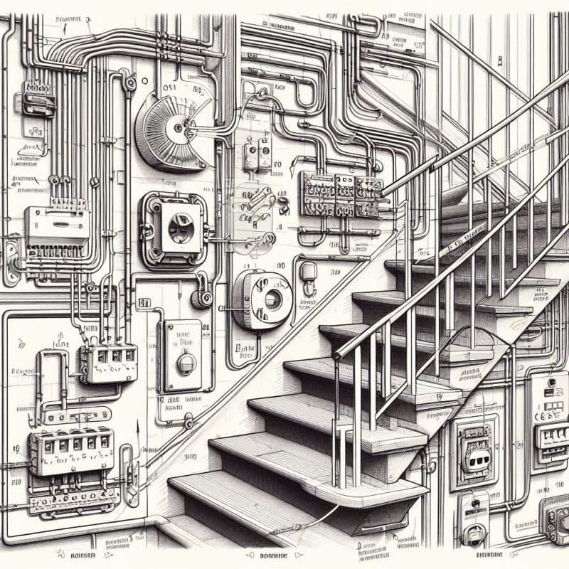 Sơ đồ mạch điện cầu thang sử dụng hai công tắc ba cực