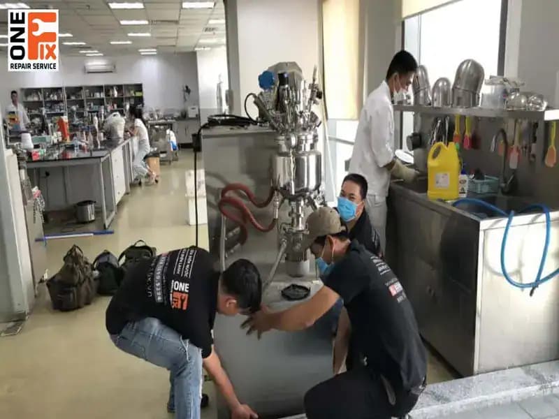 Hệ thống thang máng cáp và đường ống điện được lắp đặt chuyên nghiệp trên trần nhà xưởng.