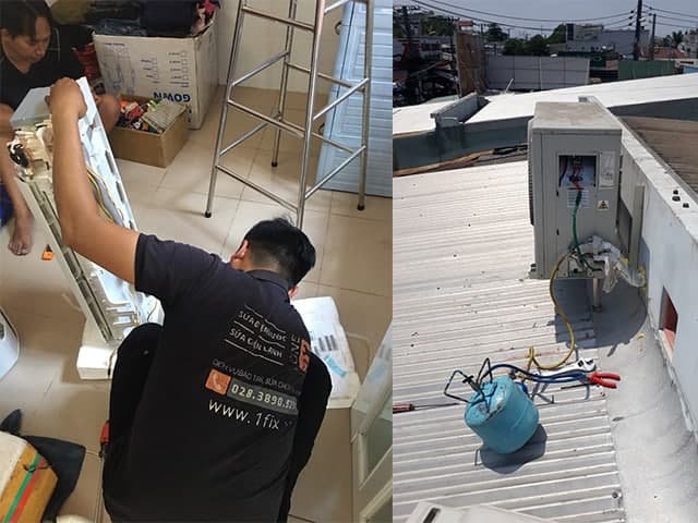 Hệ thống ống đồng điều hòa được kết nối hoàn chỉnh bằng khớp nối không hàn, đảm bảo thẩm mỹ và an toàn.